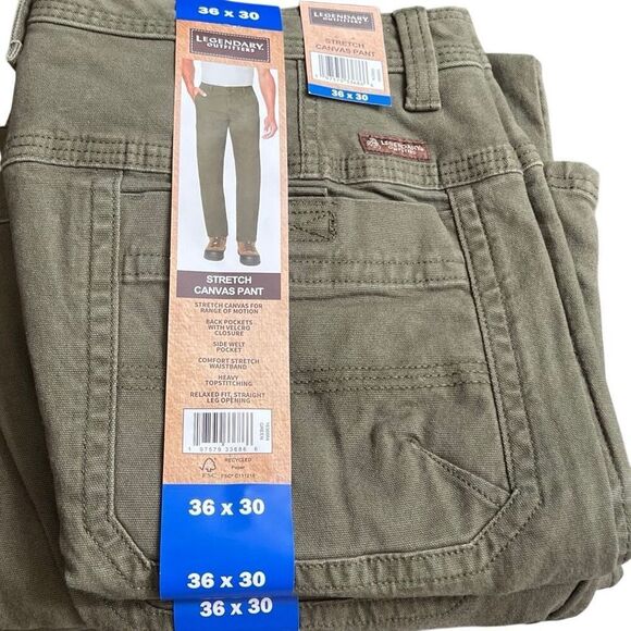 LEGENDARY OUTFITTERS Pants Men's Canvas 36X30 Green Straight Leg Stretch NWT - Picture 7 of 14